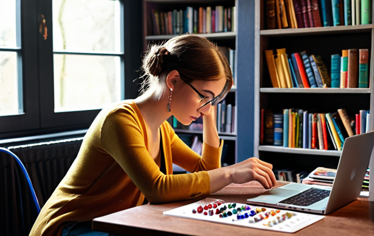 ** A person thoughtfully examining a colorful, multi-faceted gemstone. The gemstone represents their diverse skills, and they are carefully considering each facet. The background should be a cozy workspace with books and a laptop.
*Prompt:* Person examining a multifaceted gemstone representing skills in a cozy workspace.
**