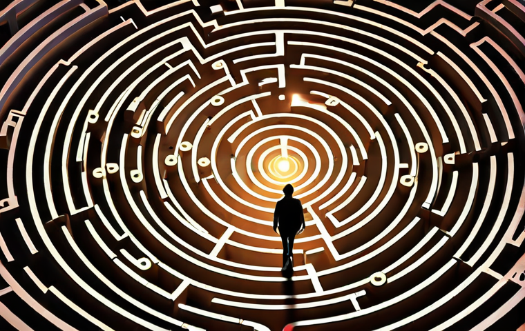 **Overcoming the Skill Labyrinth:** A confused individual stands overwhelmed within a vast, glowing digital labyrinth of abstract, rapidly changing skills and technologies. Scattered knowledge symbols swirl around them. A beam of light, representing real-time feedback, cuts through the chaos, illuminating a clear, focused path forward on a dynamic map held in their hands, symbolizing newfound clarity and strategic direction in learning.
