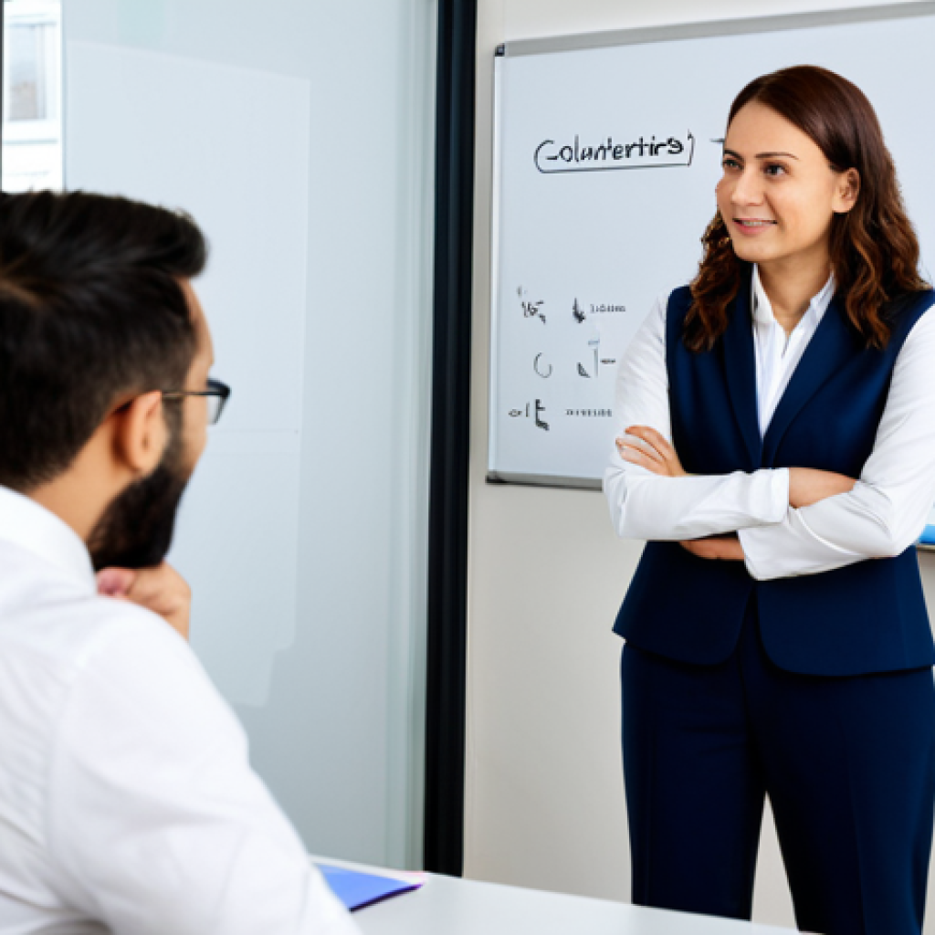Assessing Soft Skills in an Interview**
A professional HR manager in a modern office, conducting a structured interview. The candidate is neatly dressed and engaged in conversation. Focus on evaluating communication and teamwork skills. Background includes a whiteboard with "Skills Assessment" written on it. Fully clothed, appropriate attire, safe for work, perfect anatomy, natural proportions, professional, family-friendly.
**