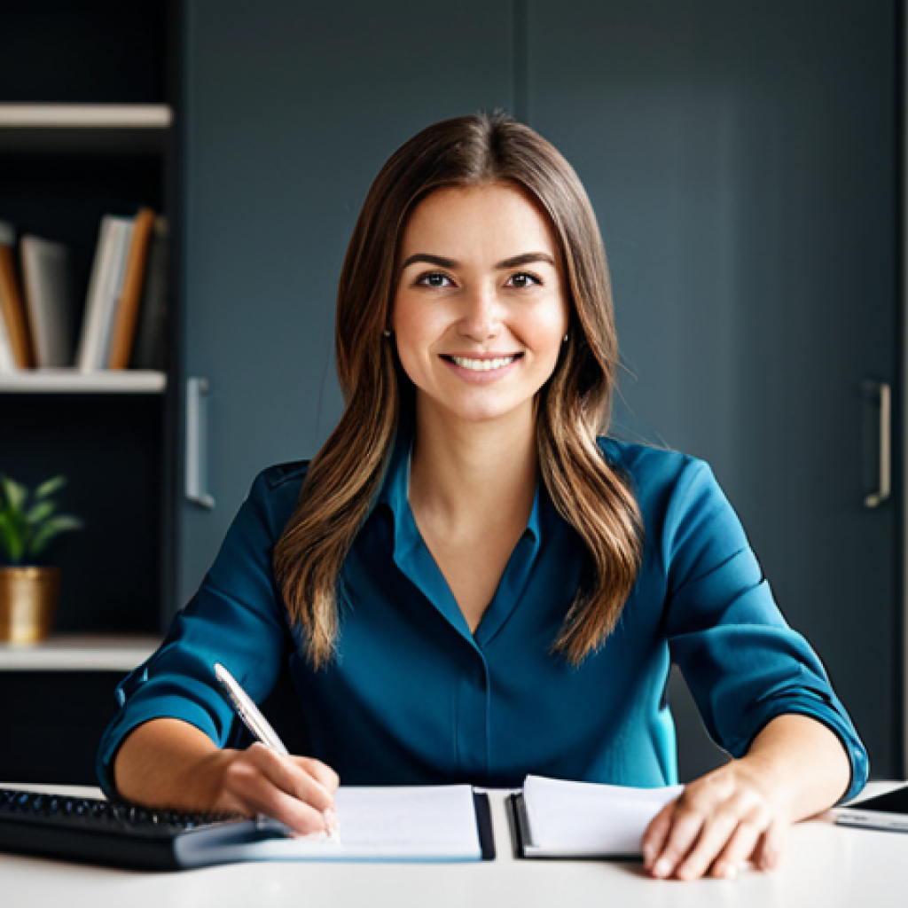 Focused Learning & Prioritization**
A young professional woman sitting at a clean, modern desk in a sunlit home office. She is fully clothed in modest business casual attire (blouse and slacks). In front of her is a well-organized table showing her priorities: SEO, Content Marketing, and Social Media. She is smiling slightly, looking focused and determined. The background is blurred to emphasize her concentration. safe for work, appropriate content, fully clothed, professional, perfect anatomy, natural proportions, professional photography, high quality.
**